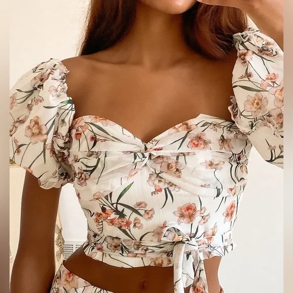 Lulu’s Frill White Floral Print Off-the-Shoulder Two-Piece Midi Dress - Picture 3 of 7